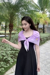 KHĂN LỤA TƠ TẰM VẼ TAY VUÔNG – VẼ HOA LAN TÍM - QUÀ TẶNG VĂN HÓA VIỆT