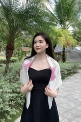 KHĂN LỤA TƠ TẰM VẼ TAY VUÔNG - KHĂN VẼ CÀNH ĐÀO - QUÀ TẶNG CAO CẤP