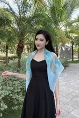 KHĂN LỤA TƠ TẰM VẼ TAY VUÔNG – VẼ HOA PHÙ DUNG - QUÀ TẶNG VĂN HÓA VIỆT