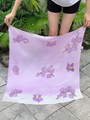 KHĂN LỤA TƠ TẰM VẼ TAY VUÔNG – VẼ HOA LAN TÍM - QUÀ TẶNG VĂN HÓA VIỆT