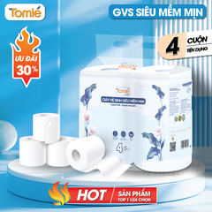 Giấy vệ sinh siêu mềm mịn TOMIÉ – 4 cuộn/dây, 12 dây/bịch