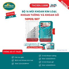Bộ 16 mũi khoan kim loại, khoan tường và khoan gỗ - TACSDL11608