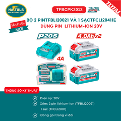 Bộ 2 pin TFBLI20021 và 1 sạc TFCLI20411 E dùng pin Lithium-Ion 20V - TFBCPK2013