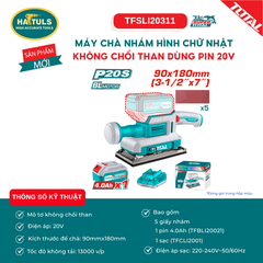 Máy chà nhám hình chữ nhật không chổi than dùng pin 20V - TFSLI20311