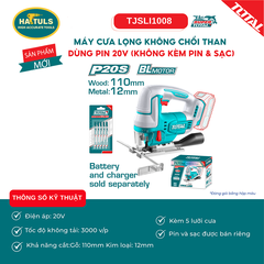 Máy cưa lọng không chổi than dùng pin 20V (không kèm pin & sạc) - TJSLI1008