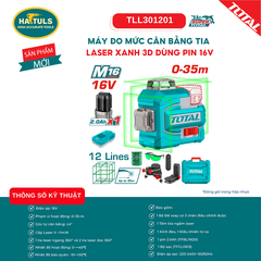 Máy đo mức cân bằng tia laser xanh 3D dùng pin 16V - TLL301201