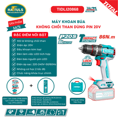 Máy khoan búa không chổi than dùng pin 20V - TIDLI20868