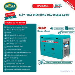 Máy phát điện dùng dầu diesel 8.0kW - TP280001