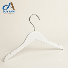 Móc Áo Gỗ Trẻ Em - Trắng Tròn - Đầu Móc Crom Bạc
