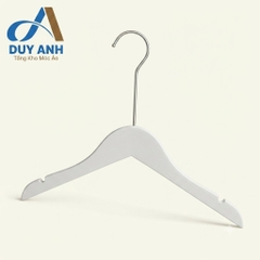 Móc Áo Gỗ Trẻ Em - Trắng Tròn - Đầu Móc Crom Bạc