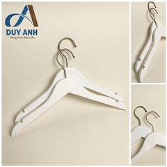 Móc Áo Gỗ Nữ - Trắng Tròn - Đầu Mạ Crom Bạc