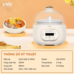 Nồi nấu chậm UNIE USC102W hẹn giờ 12 tiếng, 4 chế độ nấu tiện lợi, thố bằng gốm Ceramic cao cấp