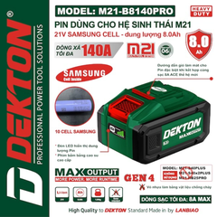 Pin Dekton 21V 8.0Ah M21-B8140PRO, Dòng Xả 140A