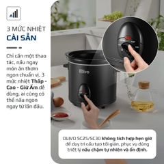 Nồi Nấu Chậm OLIVO SC30 - 3 Mức Nhiệt Cài Sẵn - Điều Khiển Núm Xoay - Lòng Gốm Tráng Men - Nắp Kính Cường Lực - Dung tích 3L