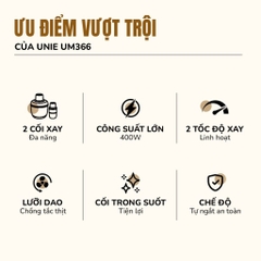Máy xay thịt UNIE UM366 dung tích 2,5L, 2 cối xay thủy tinh, đánh ruốc, bóc tỏi tiện lợi