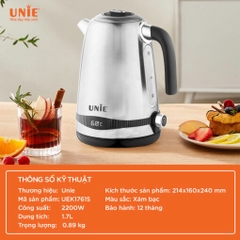 Ấm siêu tốc UNIE UEK1761S dung tích 1.7L, tùy chỉnh nhiệt độ nước, chất liệu inox 304