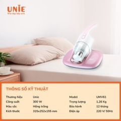 Máy hút bụi chăn đệm UNIE UMV61 lực hút 10500 PA, hệ thống lọc bụi 2 lớp, đèn UV diệt khuẩn đến 99,99%