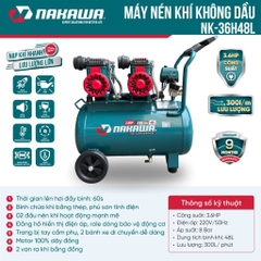 Máy nén khí không dầu, tốc nhanh, siêu êm NAKAWA NK-36H48L - 48 lít