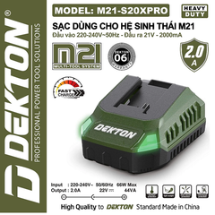Sạc Pin Dekton 21V 2.0Ah S20XPRO M21-S20XPRO