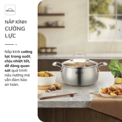 Bộ Nồi Olivo Steve CS - Bộ 3 Nồi - Đa Dạng Kích Thước - Inox 3 Lớp - Nắp Kính Cường Lực - Nấu Được Trên Mọi Loại Bếp