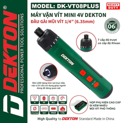 Máy Vặn Vít Dùng Pin Mini 4V Dekton DK-VT08PLUS – 7 Cấp Trượt, Đầu 1/4