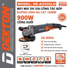 Máy mài tay dài công tắc bóp Dekton DK-AG900LH 900W đường kính đá cắt 100mm