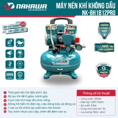 Máy nén khí không dầu, tốc nhanh, siêu êm Nakawa NK-BH1812PRO - 12 lít 1350W
