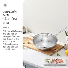 CHẢO 4 LỚP INOX OLIVO STEVE X - Chống Dính Tự Nhiên, Đường Kính 24cm – Nấu Được Trên Mọi Loại Bếp