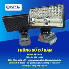ĐÈN CÓ SẠC THÂN ĐÈN DÙNG CHÂN PIN PHỔ THÔNG KHÔNG KÈM PIN KPTs KPT-L84 LOẠI 21V DÙNG CHO DÃ NGOẠI THỢ XÂY DỰNG VÀ DỰ PHÒNG KHI MẤT ĐIỆN
