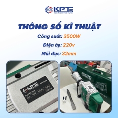 MÁY CHUYÊN ĐỤC KPTs KPT-100A TỐC ĐỘ 2040V/P CÔNG SUẤT 3500W-220V MŨI 32MM THỜI GIAN LÀM VIỆC TỐI ƯU 30/90S KÈM 2 MŨI CHÂN LỤC GIÁC NHỌN DẸT