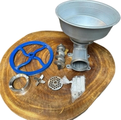 CỐI ĐÙN THỊT MẠ INOX CÔNG NGHIỆP DÙNG CHO MOTO 2.2kW KÈM PHỄU INOX DAO LÀM BẰNG THÉP KHÔNG RỈ THÂN GANG DẦY BỀN BỈ