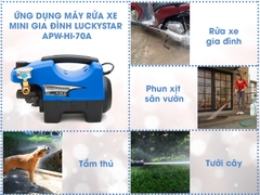 MÁY RỬA XE 1500W-220V CÓ CHỈNH ÁP LUCKY APW –HL-70A ÁP LỰC 70 ĐẾN 105 BAR LƯU LƯỢNG 6 L/P NHỎ GỌN TIỆN LỢI CHO VIỆC VỆ SINH NHÀ CỬA SÂN VƯỜN XE CỘ PHÙ HỢP CHO GIA ĐÌNH