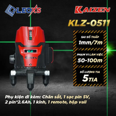 MÁY CÂN BẰNG LASER KAIZEN MÁY BẮN CỐT 5 TIA XANH LÁ KLZ-0511 CÓ REMOTE CHỈNH TIA ĐẬM NHẠT PHẠM VI LÀM VIỆC 50 ĐẾN 100M SAI SỐ ± 1MM PHẠM VI 7M CHỐNG VA ĐẬP CHỐNG NƯỚC IPX54