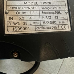 MÁY BƠM CON LỢN JET 100 KUSHIMA KP578 750W HÚT XẢ 25/25 LƯU LƯỢNG 25L/MIN MAX 42M CÁNH PPO CỐT HỢP KIM CHUYÊN HÚT GIẾNG KHOAN BỂ NGẦM VÀ ĐẨY CAO TẦNG