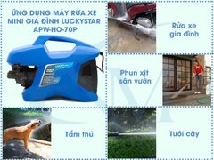 MÁY RỬA XE MINI LUCKY APW –HO-70P 1400W-220V ÁP LỰC 70 ĐẾN 105 BAR LƯU LƯỢNG 6 L/P NHỎ GỌN TIỆN LỢI CHO VIỆC VỆ SINH NHÀ CỬA SÂN VƯỜN XE CỘ PHÙ HỢP CHO GIA ĐÌNH