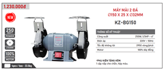 MÁY MÀI 2 ĐÁ 250W-220V KAIZEN KZ-BG150 Ф150 x 25 x Ф32MM TỐC ĐỘ KHÔNG TẢI 2950V/P MÁY MÀI TỐC ĐỘ CHẬM CHỐNG RUNG ĐỘ CHÍNH XÁC CAO CÓ MÀNG CHẮN BẢO VỆ