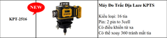 Máy Cân Mực Laser 16 Tia Xanh KPTs KPT-2516 8 Tia Đứng 8 Tia Ngang 2 Pin 3 Cell Đèn Hiển Thị Pin