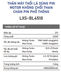 MÁY THỔI LÁ THỔI BỤI DÙNG PIN M21 LEOxs LXS-BL4510 MÔ TƠ KHÔNG CHỔI THAN CHÂN PIN PHỔ THÔNG