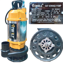 MÁY BƠM CHÌM NƯỚC THẢI CÓ CÁNH CẮT RÁC 750W THÂN INOX 304 SWIRLS V750D