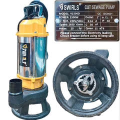MÁY BƠM CHÌM NƯỚC THẢI CÓ CÁNH CẮT RÁC 1500W THÂN INOX 304 SWIRLS V1500D