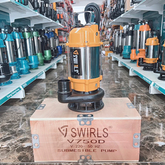 MÁY BƠM CHÌM NƯỚC THẢI CÓ CÁNH CẮT RÁC 750W THÂN INOX 304 SWIRLS V750D