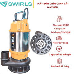 MÁY BƠM CHÌM NƯỚC THẢI CÓ CÁNH CẮT RÁC 1100W THÂN INOX 304 SWIRLS V1100D