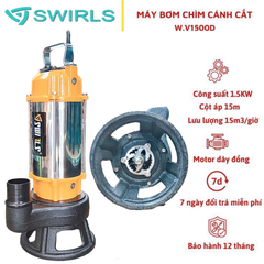 MÁY BƠM CHÌM NƯỚC THẢI CÓ CÁNH CẮT RÁC 1500W THÂN INOX 304 SWIRLS V1500D