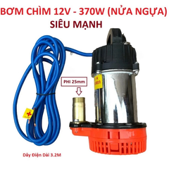 MÁY BƠM CHÌM INOX ẮC QUY LOẠI 370W-12V HÚT XẢ 25/25 LƯU LƯỢNG 6M3/H MAX 18M CÁNH BƠM INOX CỐT HỢP KIM CHẠY ÊM SIÊU KHỎE NHỎ GỌN TIỆN DỤNG