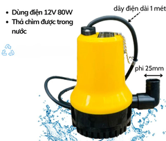 MÁY BƠM CHÌM NHỰA ẮC QUY LOẠI 80W-12V CÁNH BƠM PPO LƯU LƯỢNG 1.5M3/H CHẠY ÊM NHỎ GỌN TIỆN DỤNG