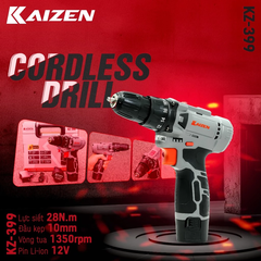 MÁY KHOAN PIN ĐẦU 10MM 28 N.M 2 CHỨC NĂNG 12V KAIZEN KZ-399 1350V/P