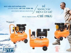 Máy Nén Khí Lucky K24L Không Dầu 24L Siêu Êm Máy Bơm Hơi Khí Nén Sạch 8Kg