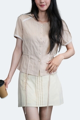 LUCINA TOP- Áo Sơ Mi Có Dây Rút Eo YMY Chất Liệu Boi Thêu Phong Cách Nữ Tính, Thanh Lịch (Y06BLS06)