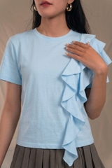 Ruffle Tee- Áo Phông Vai Bèo Điệu Đà YMY, Chất Liệu Cotton Thoáng mát