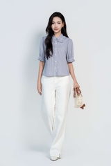 MIRA SHIRT- Áo Sơ Mi Kẻ Cổ Nhún Bèo Chất Liệu Cotton Phong Cách Thanh Lịch, Basic (Y05BLS02)